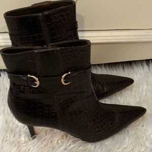 Ann Taylor Black Croc-Embossed Ankle Boots